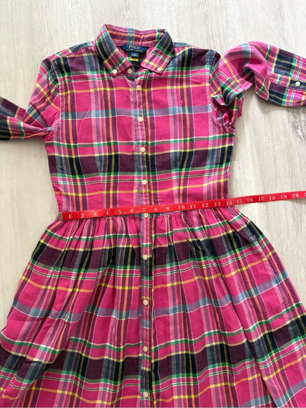 Polo Ralph Lauren Preppy Pink Plaid Button-Up Cotton Dress Girl’s Size 16 - Picture 12 of 13